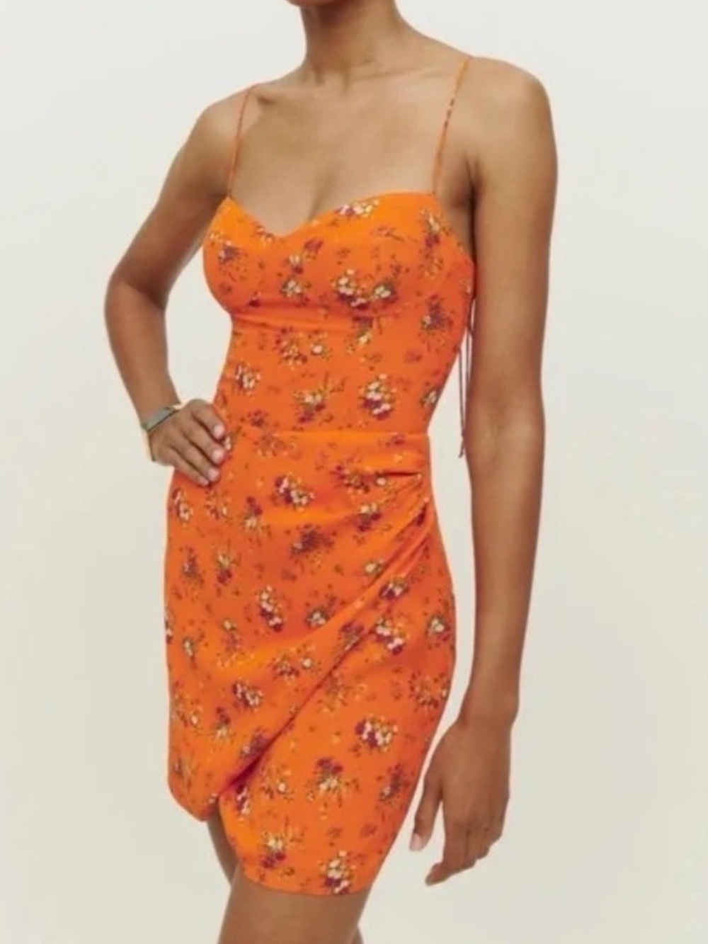 Reformation Saoirse Orange Floral Mini Dress